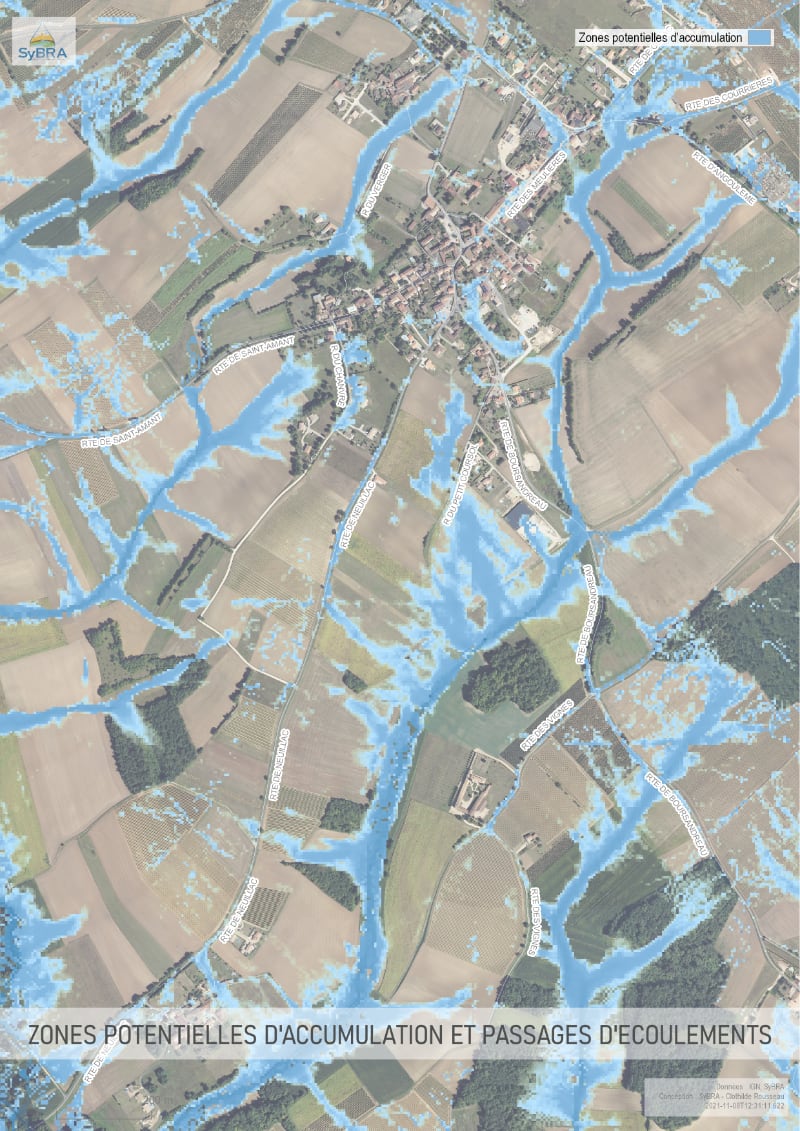 Zones potentielles d’accumulation et passages d’écoulements